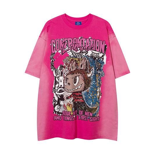 𝕃oose 𝔽it ☞𝟤𝟢𝟤𝟧 ☜美式復古渲染系列水洗印花男女中性 T-Shirt寬版上衣R-6