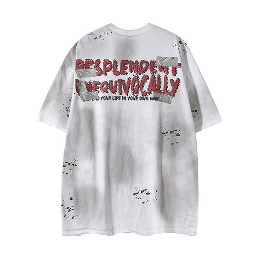 𝕃oose 𝔽it ☞𝟤𝟢𝟤𝟧 ☜美式復古渲染系列噴繪卡通印花男女中性 T-Shirt寬版上衣FY-10