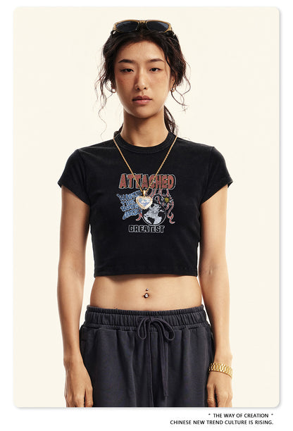 Fierce & Fitted 美式夏季修身字母印花辣妹短版上衣89 復古黑