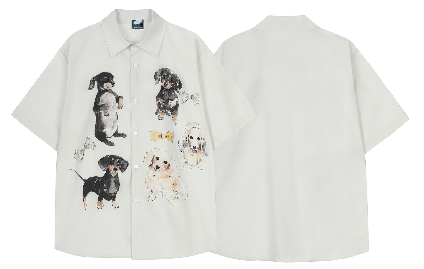 𝕃oose 𝔽it ☞𝟤𝟢𝟤𝟧 ☜日式復古趣味小狗印花休閒短袖襯衫 GEE-62