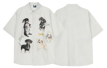 𝕃oose 𝔽it ☞𝟤𝟢𝟤𝟧 ☜日式復古趣味小狗印花休閒短袖襯衫 GEE-62