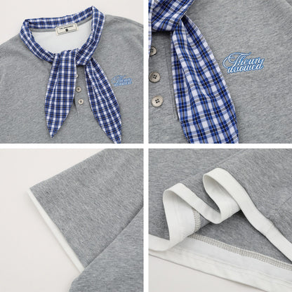 𝕃oose 𝔽it ☞𝟤𝟢𝟤𝟧 ☜領帶系列假兩件圓領寬版上衣T-38