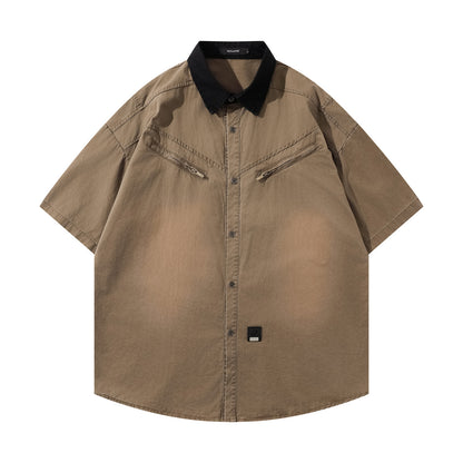 𝕃oose 𝔽it ☞𝟤𝟢𝟤𝟧 ☜美式復古翻領工裝短袖襯衫 JD-9