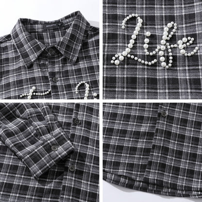 𝔼mbro 𝕊hirt𒉽2025秋冬復古格子寬鬆襯衫外套JD-2