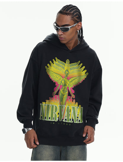 ♛𝔽𝕦𝕤𝕚𝕠𝕟 𝔽𝕠𝕔𝕦𝕤 ♛410G重磅水洗美式復古NIRVANA連帽大學T  FZ-54