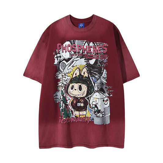 𝕃oose 𝔽it ☞𝟤𝟢𝟤𝟧 ☜美式復古渲染系列噴繪印花男女中性 T-Shirt寬版上衣R-6