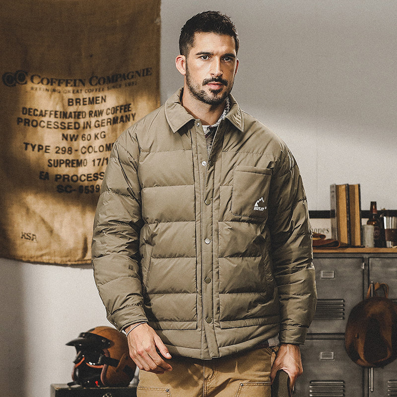 snɔoɟ uoı̣snɟ - 美式復古襯衫式羽绒服冬季新款時尚簡約輕薄保暖羽绒夾克外套 FG-346