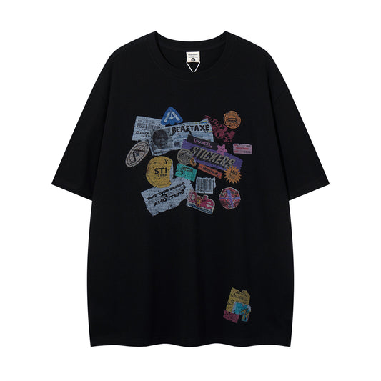 𝕃oose 𝔽it ☞𝟤𝟢𝟤𝟧 ☜美式復古圖章印花圓領男女中性 T-Shirt寬版上衣A-6