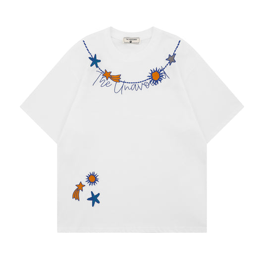 𝕃oose 𝔽it ☞𝟤𝟢𝟤𝟧 ☜美式復古海星刺繡圓領寬版上衣 T-72