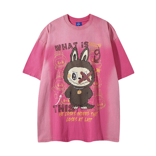 𝕃oose 𝔽it ☞𝟤𝟢𝟤𝟧 ☜美式復古渲染系列噴繪印花男女中性 T-Shirt寬版上衣R-50
