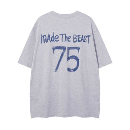 𝕃oose 𝔽it ☞𝟤𝟢𝟤𝟧 ☜美式復古字母MADEl 印花圓領男女中性 T-Shirt寬版上衣 	 A-815