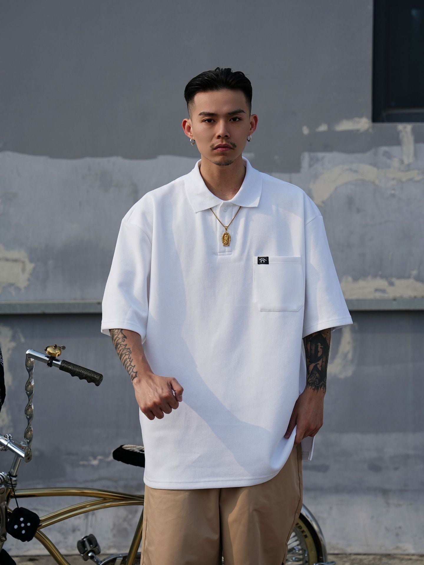 𝔽𝕦𝕤𝕚𝕠𝕟 𝔽𝕠𝕔𝕦𝕤 -ᴄʜɪᴄᴀɴᴏ♠︎悍匪♠︎  POLO六分袖大碼寬鬆HIPHOP街舞嘻哈說唱街頭潮oversize短袖