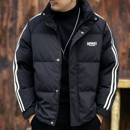 snɔoɟ uoı̣snɟ - 格藍鹿字母刺繡條纹黑色羽绒服秋冬加厚保暖鴨绒休閒外套 FG-352