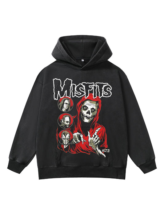 ♛𝔽𝕦𝕤𝕚𝕠𝕟 𝔽𝕠𝕔𝕦𝕤 ♛410G重磅水洗美式復古Misfits連帽大學T  FZ-37