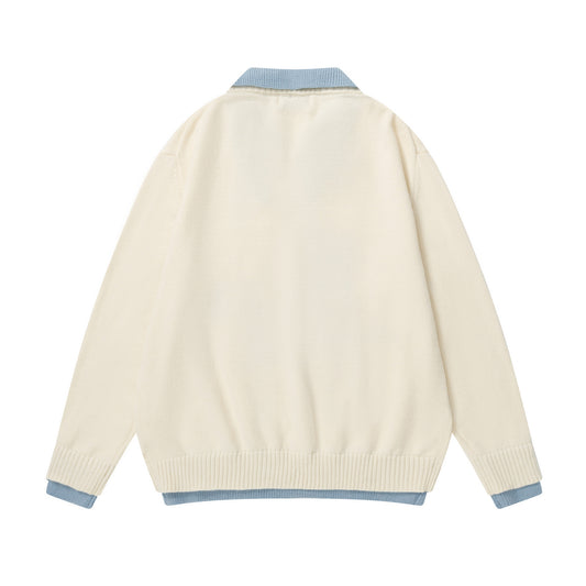 ⓀⓃⒾⓉ𒉽2025秋冬復古撞色慵懶小熊翻領針織 M-16