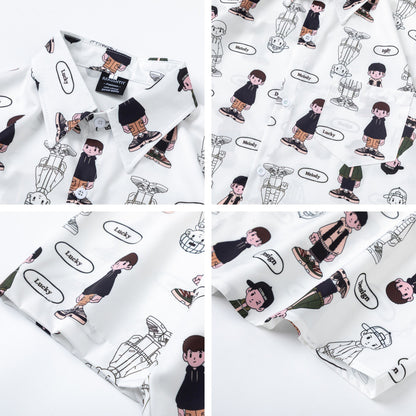 𝕃oose 𝔽it ☞𝟤𝟢𝟤𝟧 ☜日式復古卡通男孩滿印百搭休閒寬鬆襯衫   RF-185