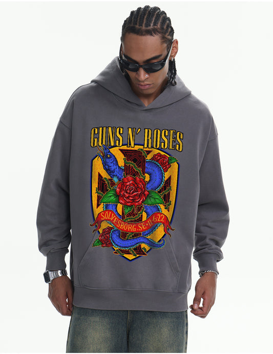 ♛𝔽𝕦𝕤𝕚𝕠𝕟 𝔽𝕠𝕔𝕦𝕤 ♛410G重磅水洗美式復古GUN ROSE連帽大學T  FZ-43