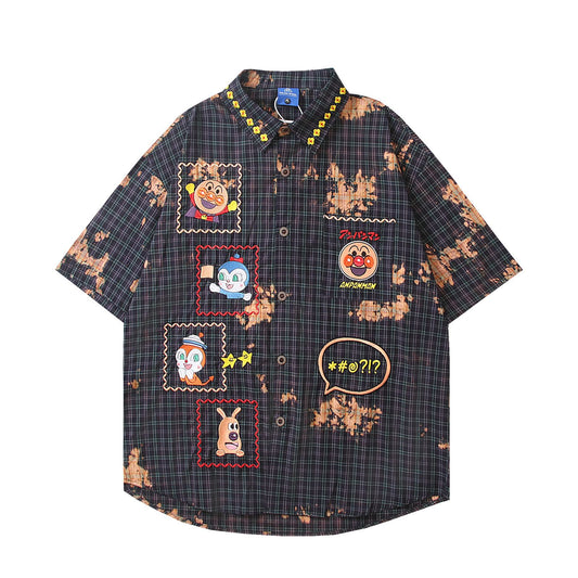 𝔼mbro 𝕊hirt𒉽美式復古趣味卡通刺繡設計感短袖襯衫	 CH-763