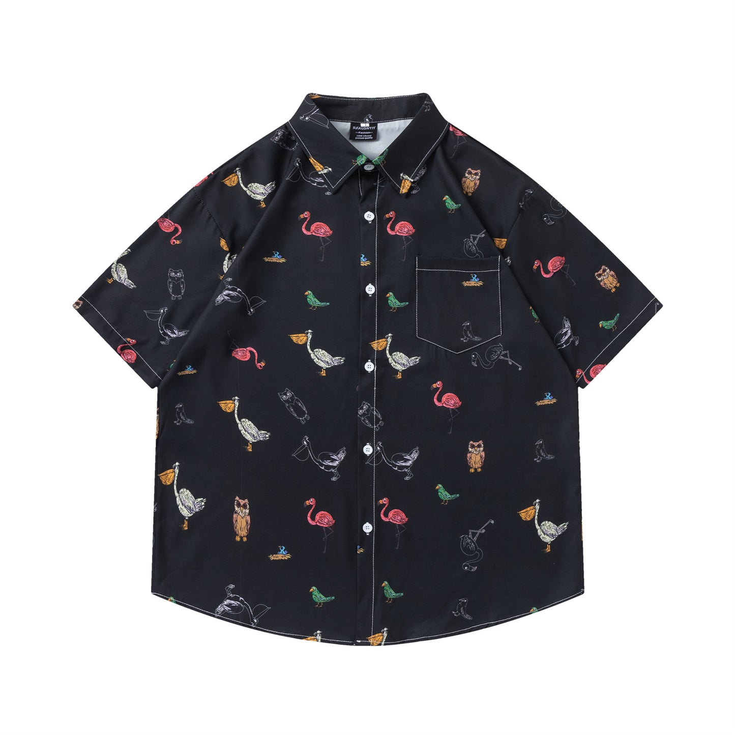 𝕃oose 𝔽it ☞𝟤𝟢𝟤𝟧 ☜日式復古可愛小鳥滿版印花百搭休閒寬鬆襯衫 RF179