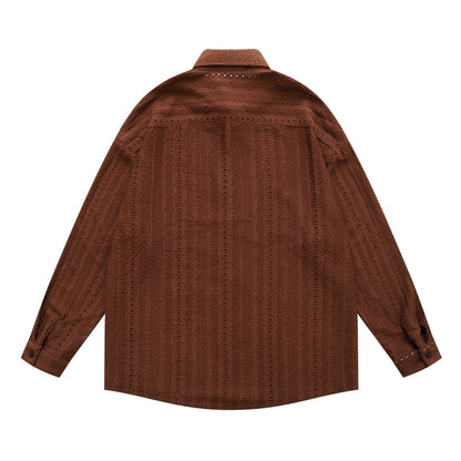 𝔼mbro 𝕊hirt𒉽2025秋冬卡通簍空條紋襯衫外套Y-91