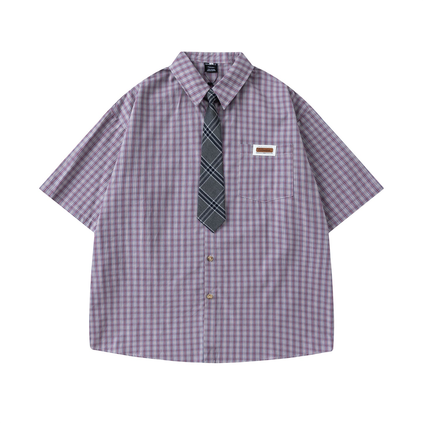 𝕃oose 𝔽it ☞𝟤𝟢𝟤𝟧 ☜領帶系列復古學院風休閒格子襯衫  R-074