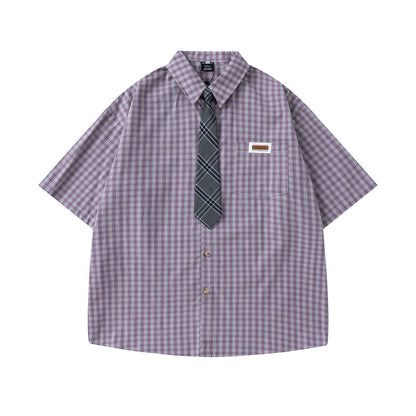 𝕃oose 𝔽it ☞𝟤𝟢𝟤𝟧 ☜領帶系列復古學院風休閒格子襯衫  R-074