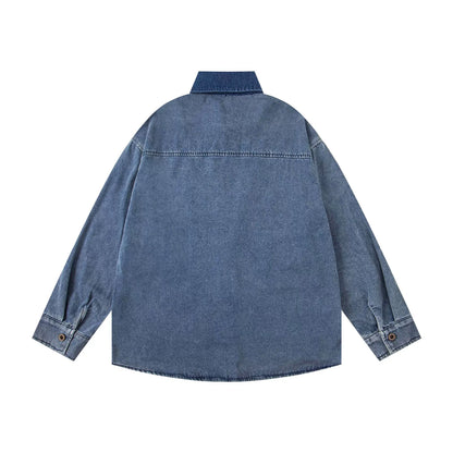 𝔼mbro 𝕊hirt𒉽2025秋冬小狗刺繡牛仔寬鬆襯衫N-40