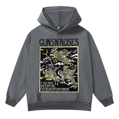 ♛𝔽𝕦𝕤𝕚𝕠𝕟 𝔽𝕠𝕔𝕦𝕤 ♛410G重磅水洗GunsnRoses連帽大學T  FZ-03
