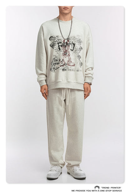 ♛𝔽𝕦𝕤𝕚𝕠𝕟 𝔽𝕠𝕔𝕦𝕤 ♛2025秋冬高磅水洗印花寬鬆落肩厚T 916