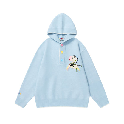 ⓀⓃⒾⓉ𒉽2025秋冬美式復古小馬刺繡連帽針織 K- 07