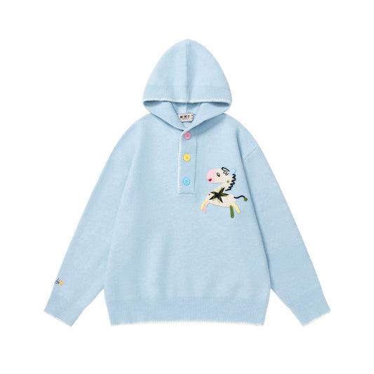 ⓀⓃⒾⓉ𒉽2025秋冬美式復古小馬刺繡連帽針織 K- 07