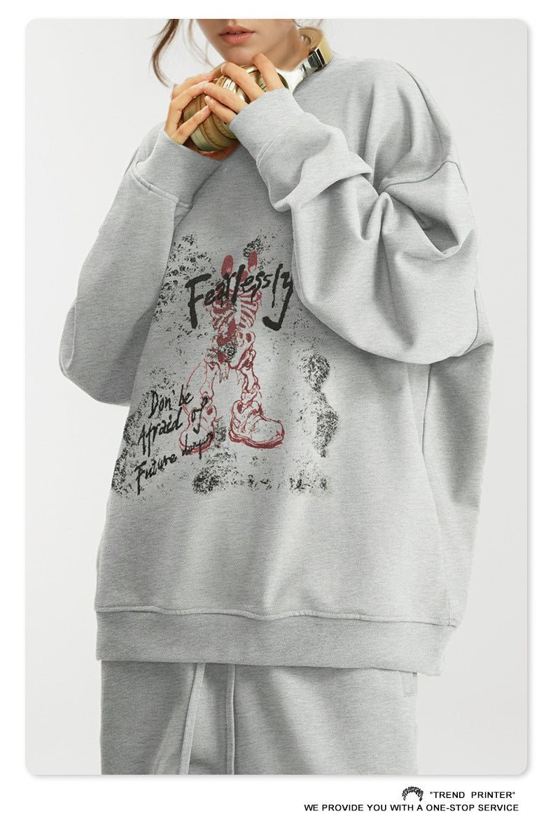 ♛𝔽𝕦𝕤𝕚𝕠𝕟 𝔽𝕠𝕔𝕦𝕤 ♛2025秋冬高磅水洗印花寬鬆落肩厚T 916