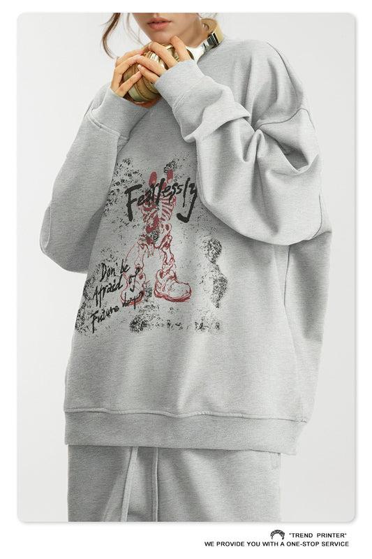 ♛𝔽𝕦𝕤𝕚𝕠𝕟 𝔽𝕠𝕔𝕦𝕤 ♛2025秋冬高磅水洗印花寬鬆落肩厚T 916