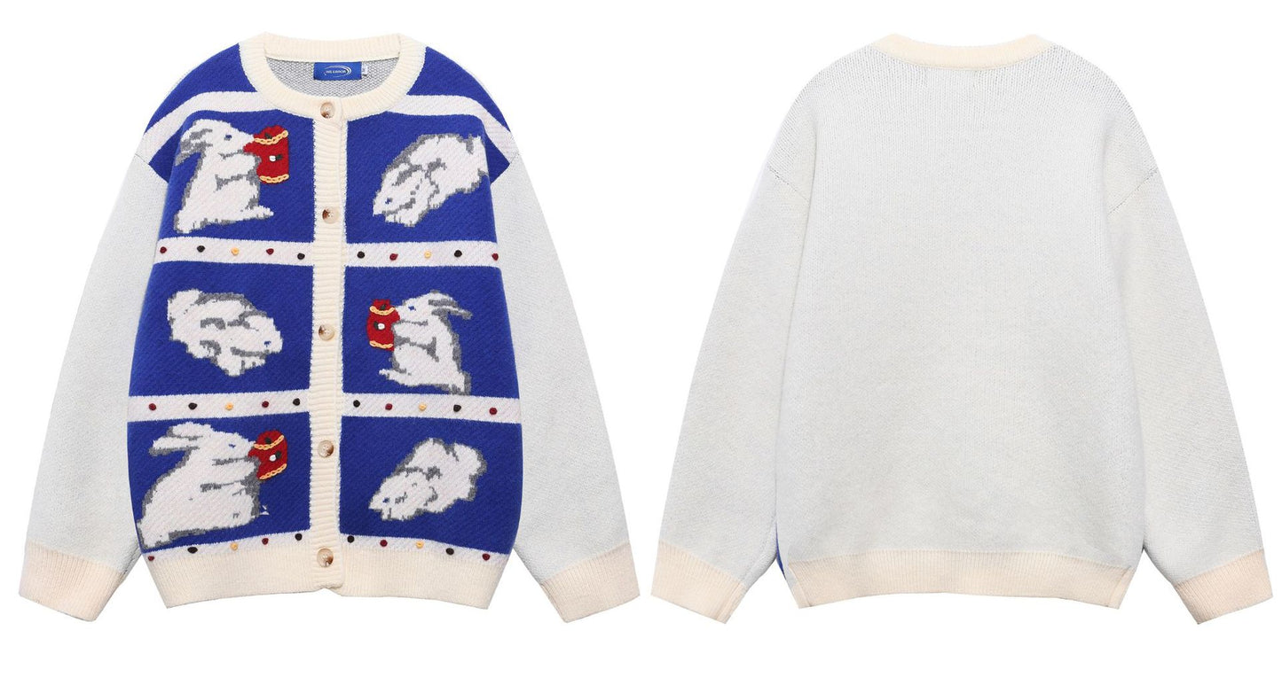 ⓀⓃⒾⓉ𒉽2025秋冬趣味兔子圓領針織外套 Y-88