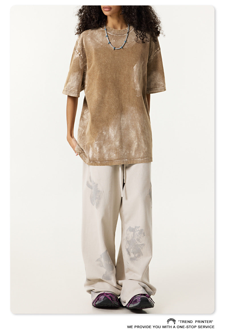 ▶𝔽𝕦𝕤𝕚𝕠𝕟 𝔽𝕠𝕔𝕦𝕤 ⌘𝓦𝓪𝓼𝓱𝓮𝓭 𝔀𝓲𝓷𝓭 ◀ 2025夏季歐美重磅水洗刷色大碼短袖高级感復古T恤 TZ-07