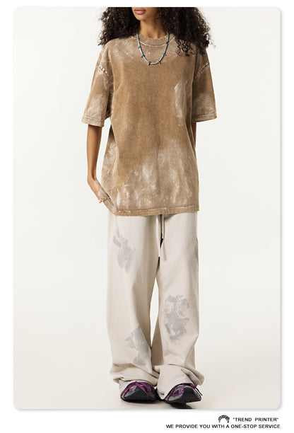 ▶𝔽𝕦𝕤𝕚𝕠𝕟 𝔽𝕠𝕔𝕦𝕤 ⌘𝓦𝓪𝓼𝓱𝓮𝓭 𝔀𝓲𝓷𝓭 ◀ 2025夏季歐美重磅水洗刷色大碼短袖高级感復古T恤 TZ-07