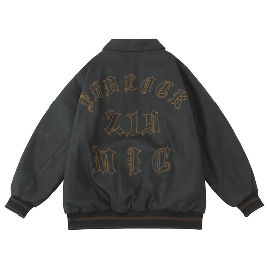 𝔽𝕦𝕤𝕚𝕠𝕟 𝔽𝕠𝕔𝕦𝕤 -ᴄʜɪᴄᴀɴᴏ♠︎悍匪♠︎  美式vitage復古花體字刺绣棉服加厚重磅oversize皮衣外套 W901