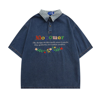 Polo Shirt𒉽美式復古字母刺繡翻領POLO衫IN-69