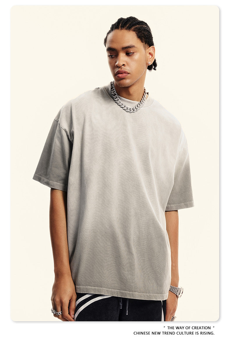 ▶𝔽𝕦𝕤𝕚𝕠𝕟 𝔽𝕠𝕔𝕦𝕤 ⌘𝓦𝓪𝓼𝓱𝓮𝓭 𝔀𝓲𝓷𝓭 ◀ 2025春夏潮牌ins新款纯棉水洗做舊短袖街頭巴家重磅半袖Ｔ恤 TZ-05