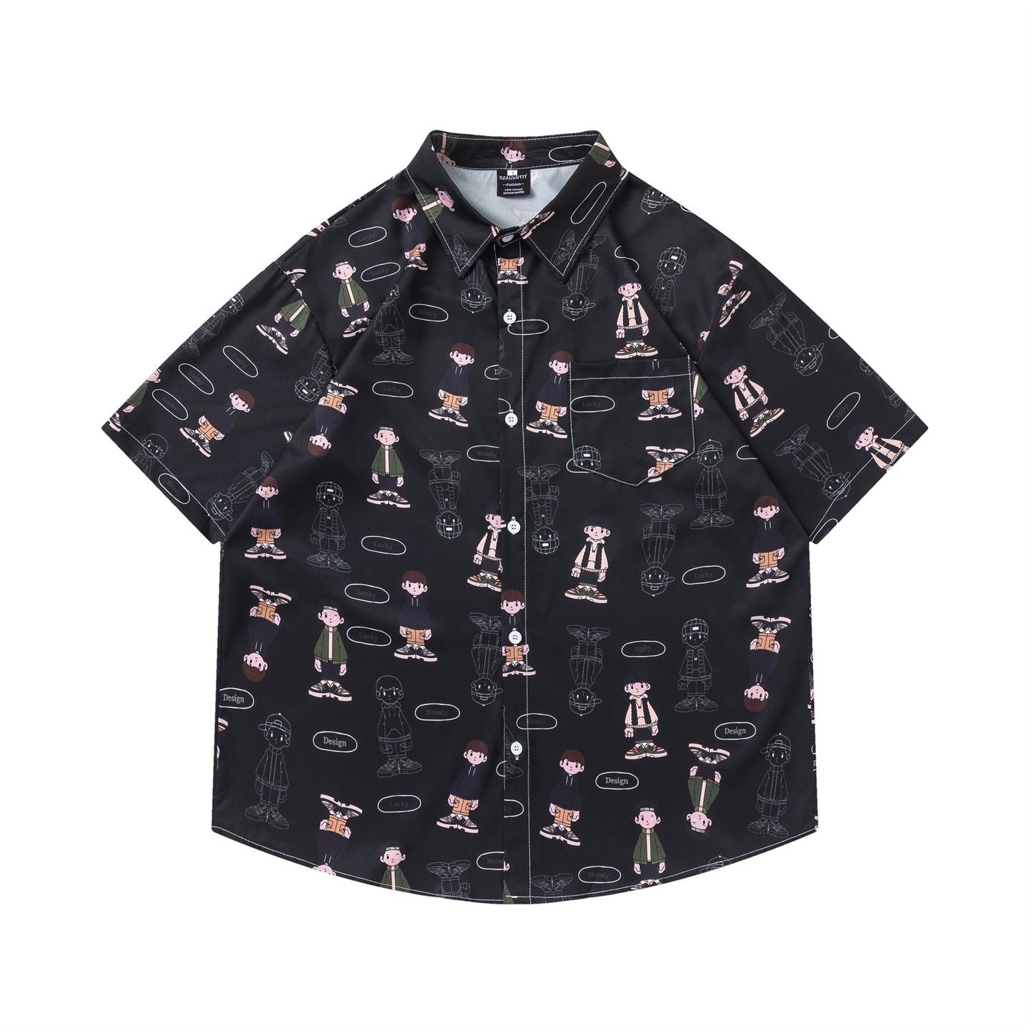 𝕃oose 𝔽it ☞𝟤𝟢𝟤𝟧 ☜日式復古卡通男孩滿印百搭休閒寬鬆襯衫   RF-185