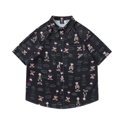 𝕃oose 𝔽it ☞𝟤𝟢𝟤𝟧 ☜日式復古卡通男孩滿印百搭休閒寬鬆襯衫   RF-185