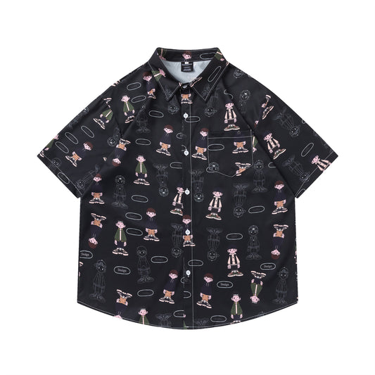 𝕃oose 𝔽it ☞𝟤𝟢𝟤𝟧 ☜日式復古卡通男孩滿印百搭休閒寬鬆襯衫   RF-185