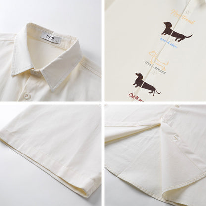 𝕃oose 𝔽it ☞𝟤𝟢𝟤𝟧 ☜日式復古萌狗圖案印花百搭休閒寬鬆襯衫 N110