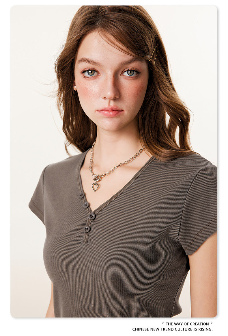 Fierce & Fitted 夏季辣妹必備V領顯瘦短T長裙套裝 咖啡色