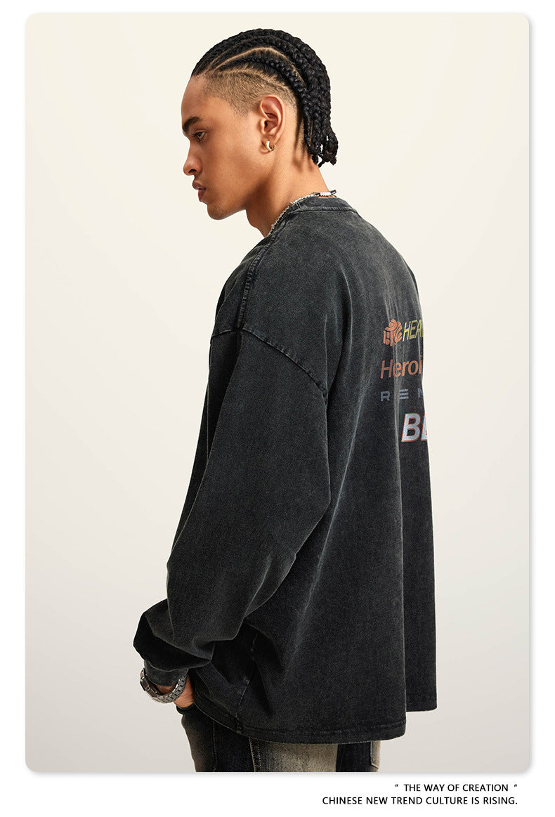 ♛𝔽𝕦𝕤𝕚𝕠𝕟 𝔽𝕠𝕔𝕦𝕤 ♛2025秋冬復古水洗印花大學T W-27