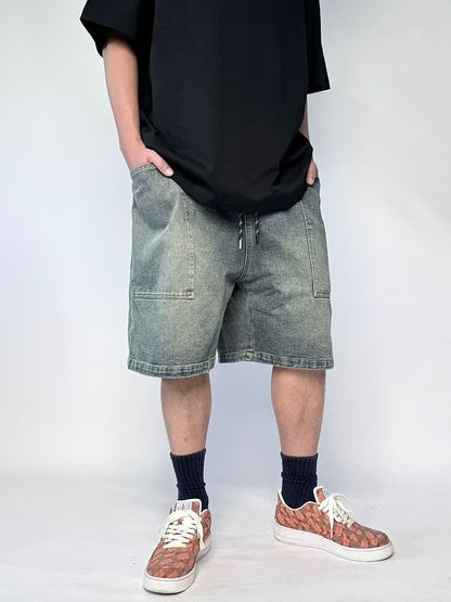 ♜  𝔽𝕦𝕤𝕚𝕠𝕟 𝔽𝕠𝕔𝕦𝕤  𖥟 𝖏𝖊𝖆𝖓𝖘  ☞ 寬鬆牛仔短褲男女款2025夏季休閒褲水洗伐木牛仔短褲 Bs-03