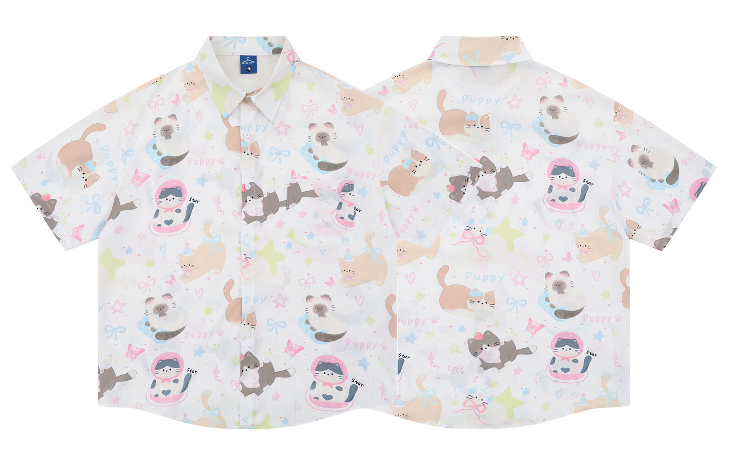 𝕃oose 𝔽it ☞𝟤𝟢𝟤𝟧 ☜日式復古可愛貓咪滿印百搭休閒寬鬆襯衫  YJ-3