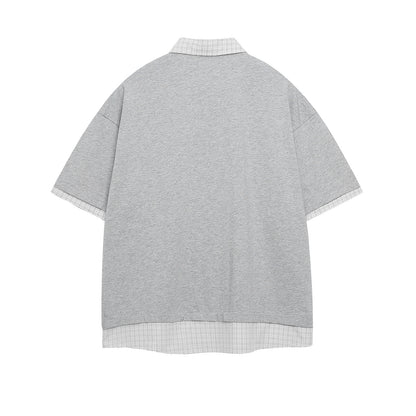 Polo Shirt𒉽美式復古印花字母假兩件翻領POLO衫IN-09