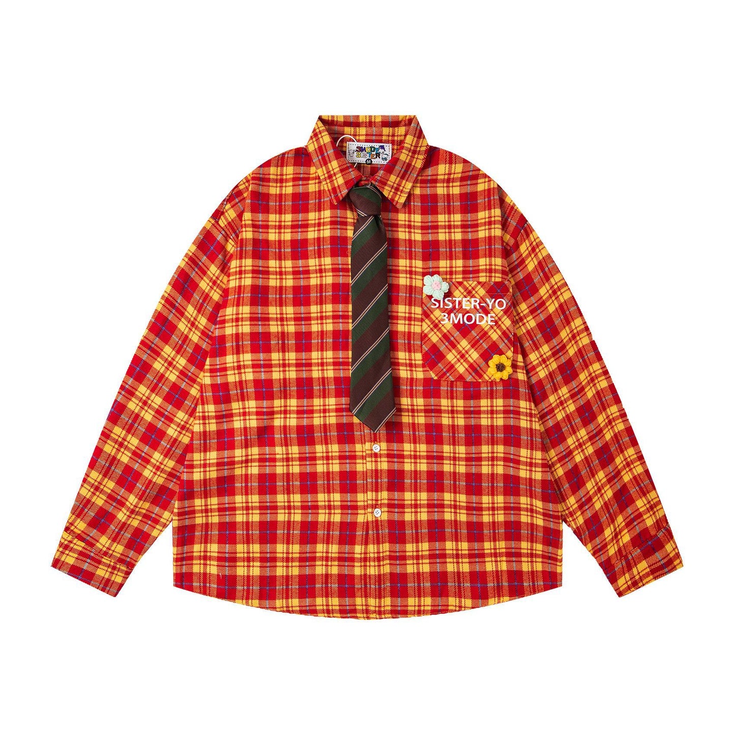 𝔼mbro 𝕊hirt𒉽2025秋冬領帶系列格子寬鬆襯衫外套MO-08