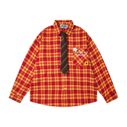 𝔼mbro 𝕊hirt𒉽2025秋冬領帶系列格子寬鬆襯衫外套MO-08
